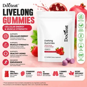 Docteat Urolithin A Gummies 500mg per Penyajian Rasa Strawberry Dukungan Kesehatan Seluler Harian 60 Gummies untuk Pria Wanita