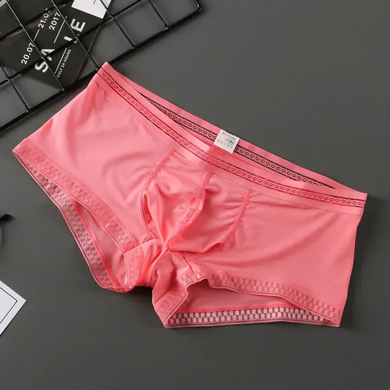 Venda quente de seda gelo roupa interior masculina sem costura transparente boxer shorts ultra-fino respirável confortável calcinha