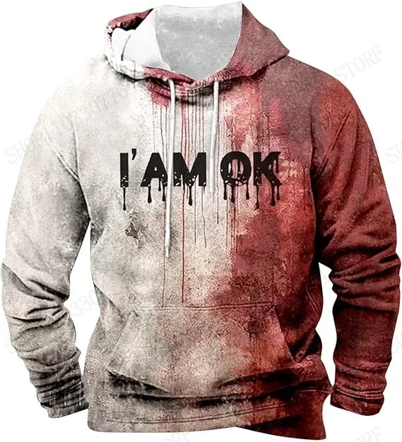 Funny Letter I'm Fine Bloody 3d Print Hoodie Men Women Fashion Halloween Tracksuit Teens Hoodie Sweatshirt Autumn Winter Clothes
