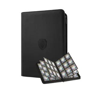 Raccoglitore per carte collezionabili a 9 tasche Copertina in PU con cerniera Collezione di carte Album Robusto supporto per cartelle di carte a caricamento laterale a 360° per carte da gioco