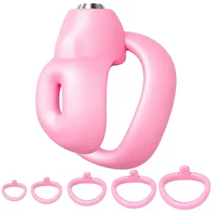Mężczyzna klatka Chastity na penisa zestaw mała Mini klatka Chastity z 5 pierścieniami kogut Penis Bondage niewolnik urządzenie przytrzymujące mężczyzna Sex zabawki