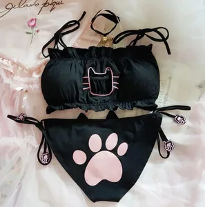 Japonská Anime Cat Girl Cosplay Podprsenka Sada kalhotek Ženy Sexy spodní prádlo Spodní prádlo Intimky Kawaii Lolita Hollow Out Kitty noční prádlo