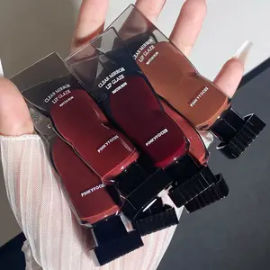 Brilho labial espelhado preto, brilho labial transparente, óleo labial à prova d'água, batom líquido nude, marrom, maquiagem transparente