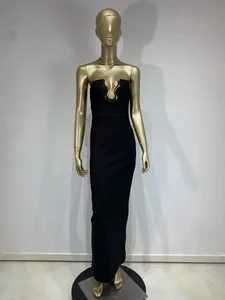2025 kobiet Celebrity seksowna bez ramiączek Backless czarna Maxi długa obcisła bandażowa sukienka elegancki wieczorowy strój na imprezę klubową