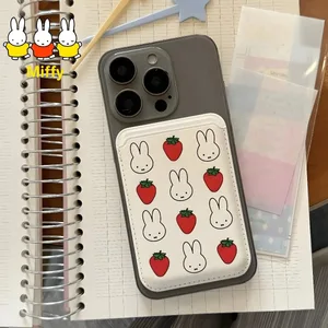 Casing Kartu Magnetik Kelinci Miffy Kawaii Casing Kartu Miffy Anjing Garis Kartun Lucu Cocok untuk 16Promax 15Pro 14Plus