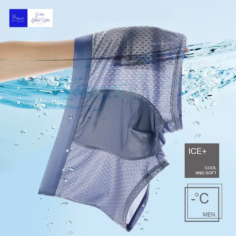 Cuecas boxer masculinas de malha de seda gelo estilo aleatório troncos respirável de secagem rápida roupa interior esportiva boxershorts meninos roupa interior