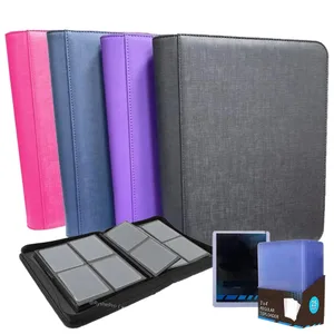 4 Pocket Toploader Binders TCG for PKM Holds 112+ 3"X4" Toploaders Leather Card Holder Double Sided Pockets for MTG PTCG Cards