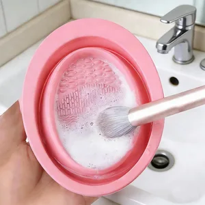 Foldable Silicone Makeup Brush Cleaner Bowl Textured Scrubber for Brushes Puffs Sponges Travel Washing Tool Compact