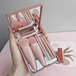 Travel-Friendly 5Pcs Makeup Brush Set with Compact Mirror & Mini Case Versatile Eyeshadow & Loose Powder Brushes