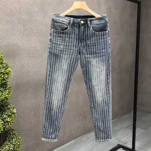 Autumn and Spring Fashion Trend Retro Sports Striped Straight Leg Jeans Men's Casual Comfortable Breathable High Quality Pants