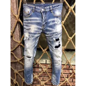Baggy Jeans For Man Pants Distressed Jeans Trendy Streetwear Slim Straight Leg Stretch Trousers Mens Fashion