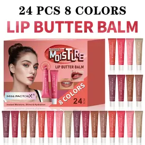 24Pcs 8 Colors Hydrating Butter Lip Gloss Gift Set Moisturizing Glossy Finish For Daily Makeup & Holiday Gifting