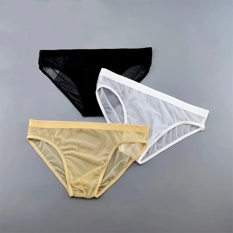Plus Size Transparant Ondergoed Zien Door Sexy Slips voor Mannen met Zakje Nylon Hombre Slips Ademend Heren Slipje XL-4XL