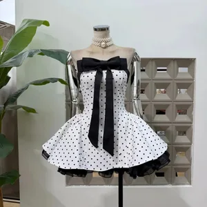 Kvinder Sexet Stropløs Rygløs Polka Dot Sløjfe A Line Kjole Fest Fødselsdag Aften Balkjoler Natklub Show Wear Mode Vestido