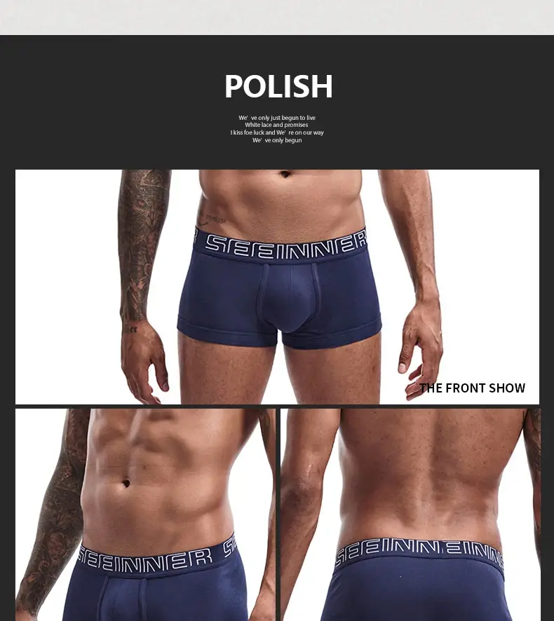 Seeinner Mens Boxer กางเกงขาสั้นผ้าฝ้าย U กระเป๋านูนชุดชั้นในนุ่มสบายกางเกง Cueca Masculina M-XXL สีดำสีขาวสีเทา