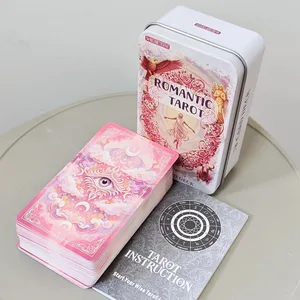Dek Tarot Fantasi Romantis Merah Muda Dalam Kotak Timah 78 Kartu Dek Penuh dengan Buku Instruksi 11*6.2Cm Ramalan Spiritual Oracle