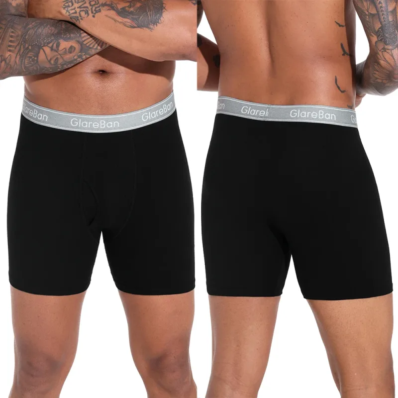 4 pièces noir longue jambe 100% coton Boxer pour hommes nouveaux sous-vêtements hommes marque culottes et caleçons pour Homme Shorts boîte Slip slips