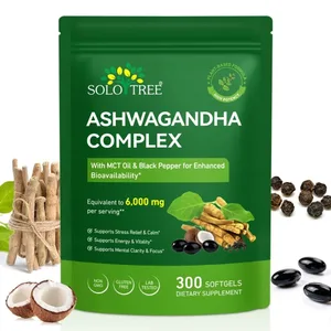 Solo Tree Complex Ashwagandha Softgels Підтримує зняття стресу Заспокоює розумову ясність Зосереджується з олією MCT і чорним перцем 300 капсул