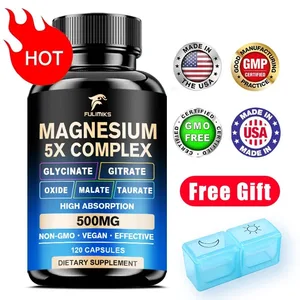 Supplément de pilules de magnésium 5 en 1, complexe glycinate, citrate, malate, oxyde de taurate, soutien au stress, muscles, os, cœur, sommeil
